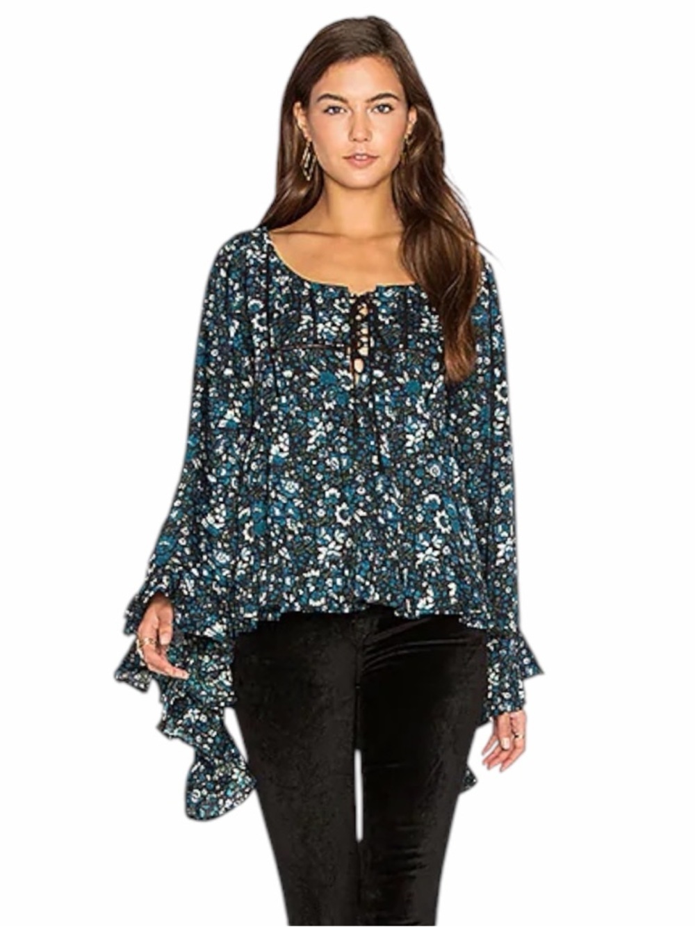 Raga for Anthropologie Eloise Blouse Floral Print Bell Sleeves Size S NWT - Picture 4 of 11